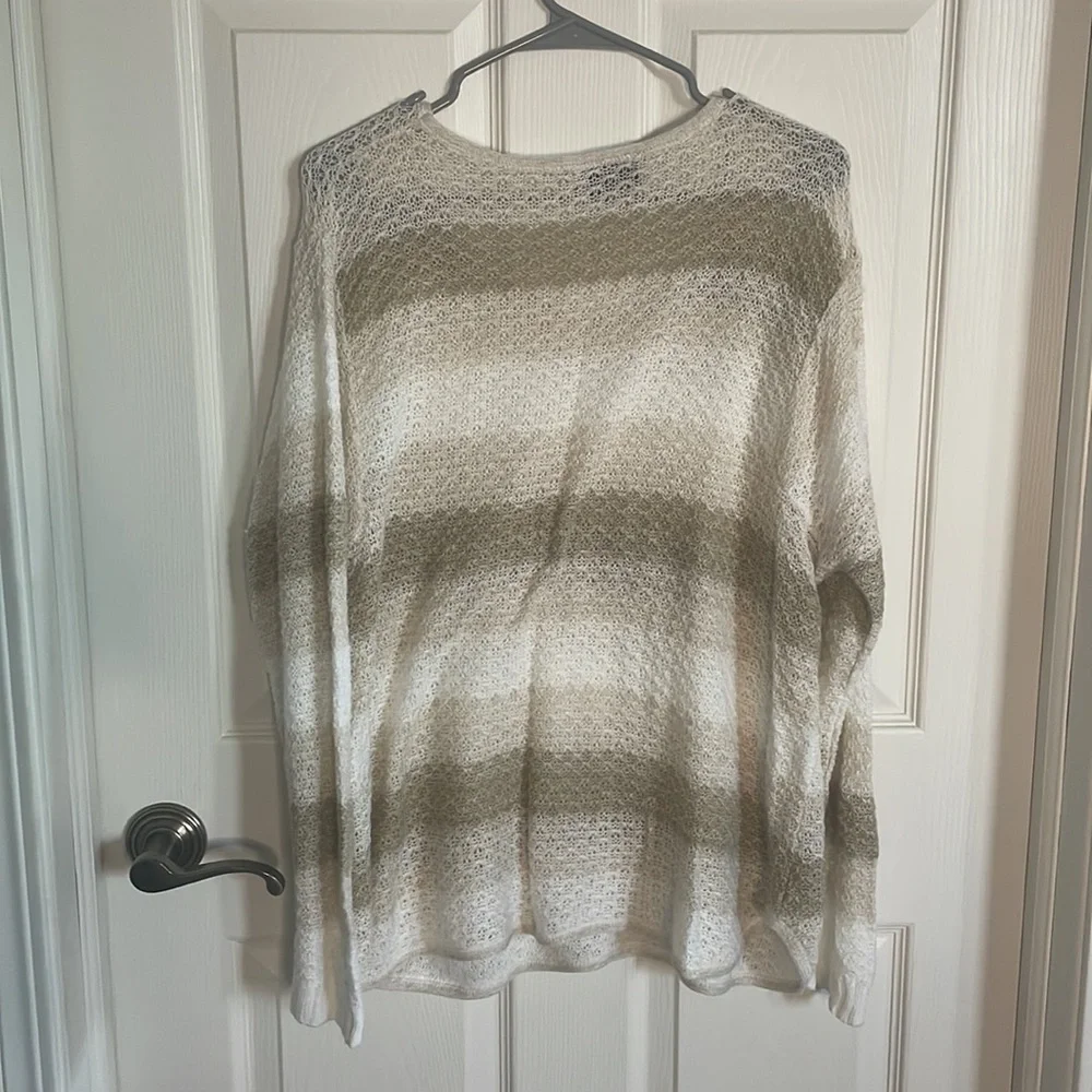 212 Striped Cream and Tan Open Knit Sweater - Picture 2 of 11